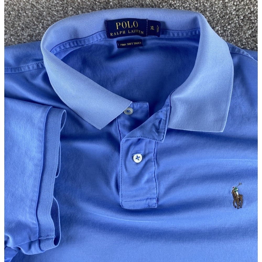 Polo Ralph Lauren Blue Pima Soft Touch Cotton Polo Mens XL Classic Flesh Pony‎
